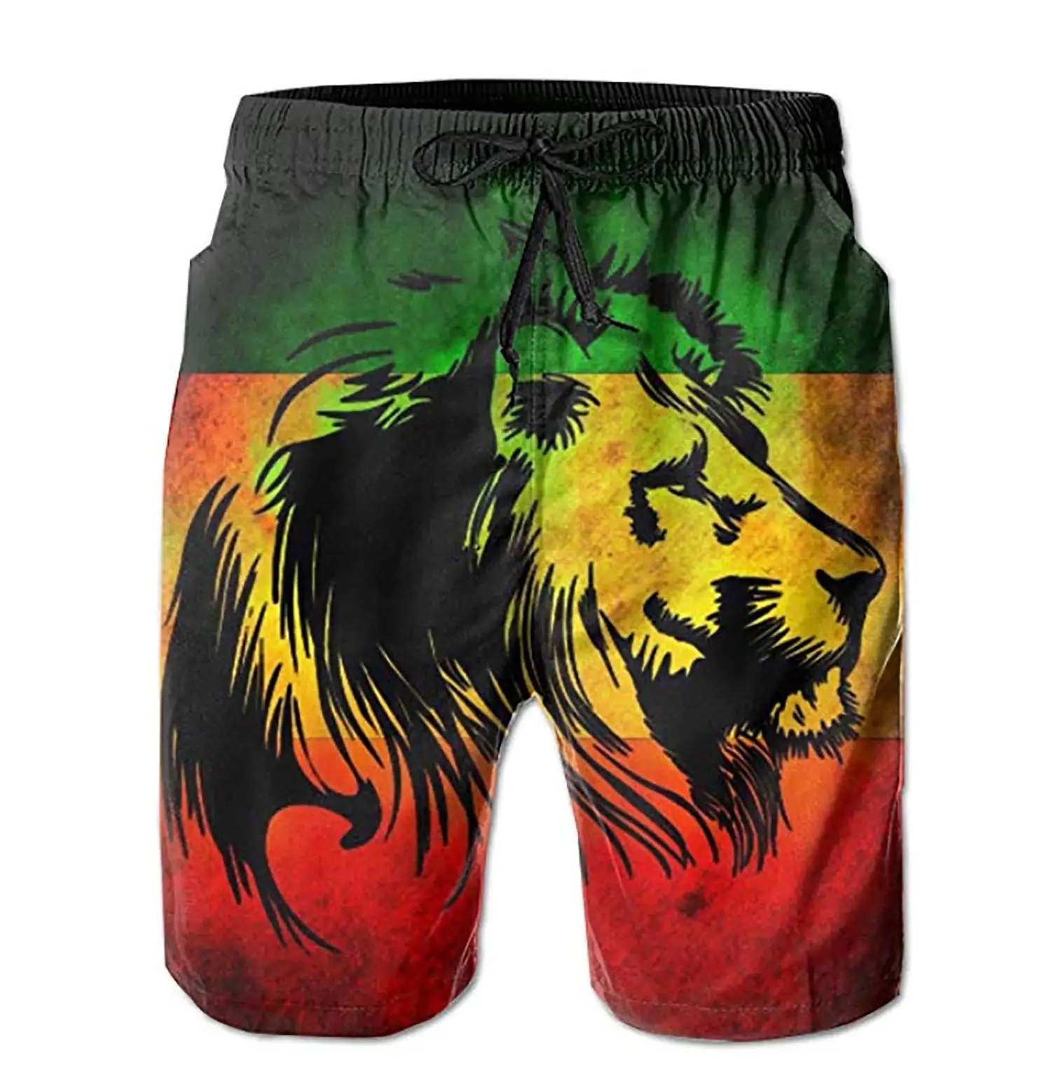 Jamaican Lion Flag Men Summer Surf Swim Trunks Beach Shorts Pants Quick Dry with Mesh Lining and Pockets