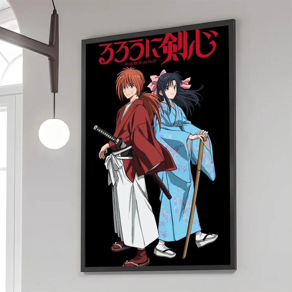 1PC Anime Rurouni Kenshin Poster Movie Sticky Posters Retro Kraft Paper Sticker DIY Room Bar Cafe Aesthetic Art Wall Painting