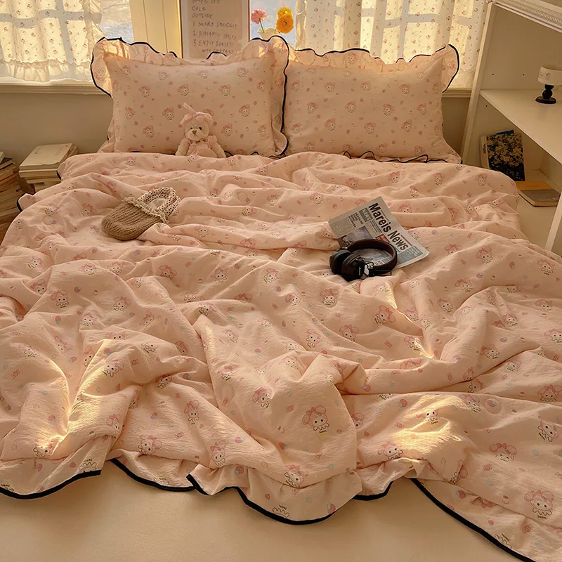 

2025 New Cloud Kapok Knitted Cotton Sheet Summer Quilt printing Xia Liang Quilt Air Conditioning Quilt Four-piece Set