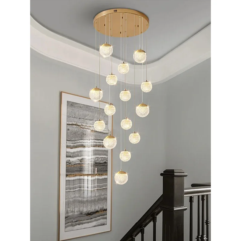 

LED Staircase Long Chandelier Luxury Living Room Bedroom Pendant Light Lustre Villa Attic Ceiling Chandelier Home Decoration