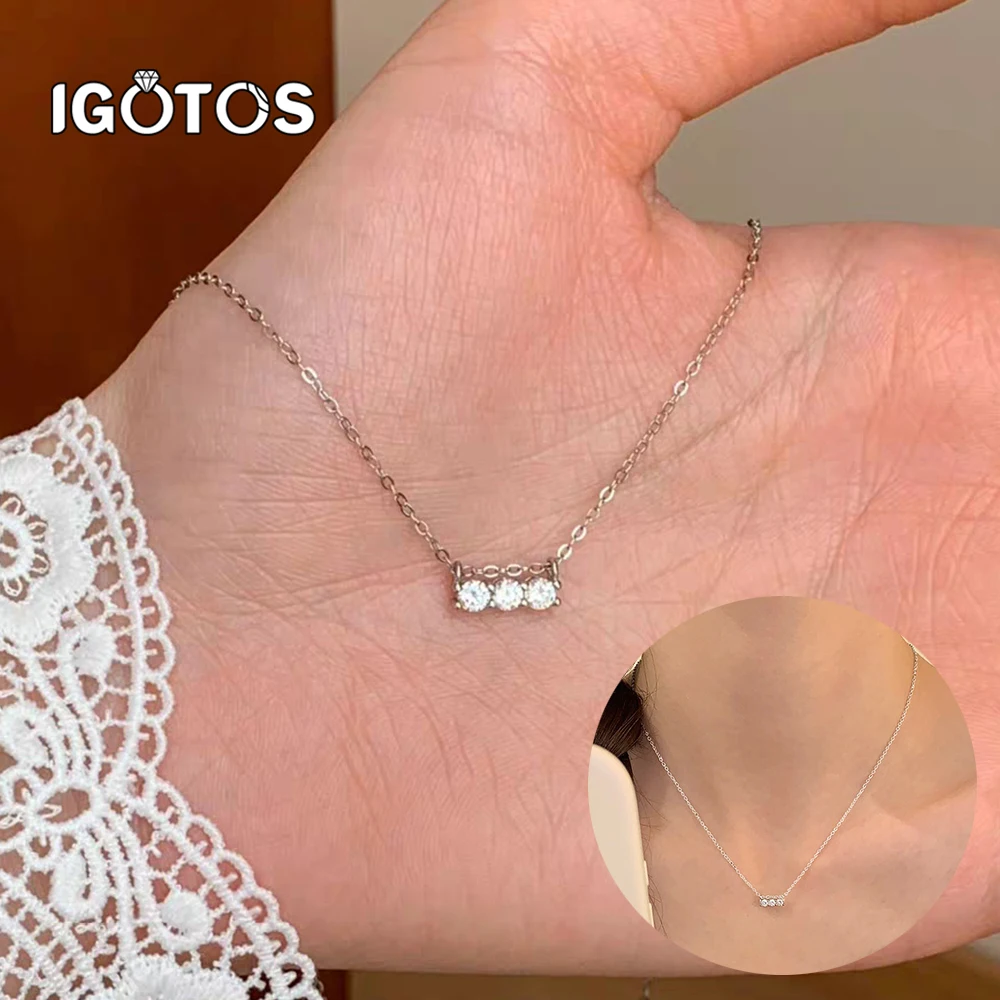 

IGOTOS 0.3ct Three Diamonds Moissanite Necklace for Women 925 Sterling Silver Wedding Engagement Party Fashion Jewellery withGRA