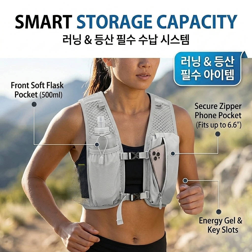 Ultralight Hydration Vest 러닝조끼 for Running & Hiking, Breathable No-Bounce Marathon Water Backpack with Phone Pocket