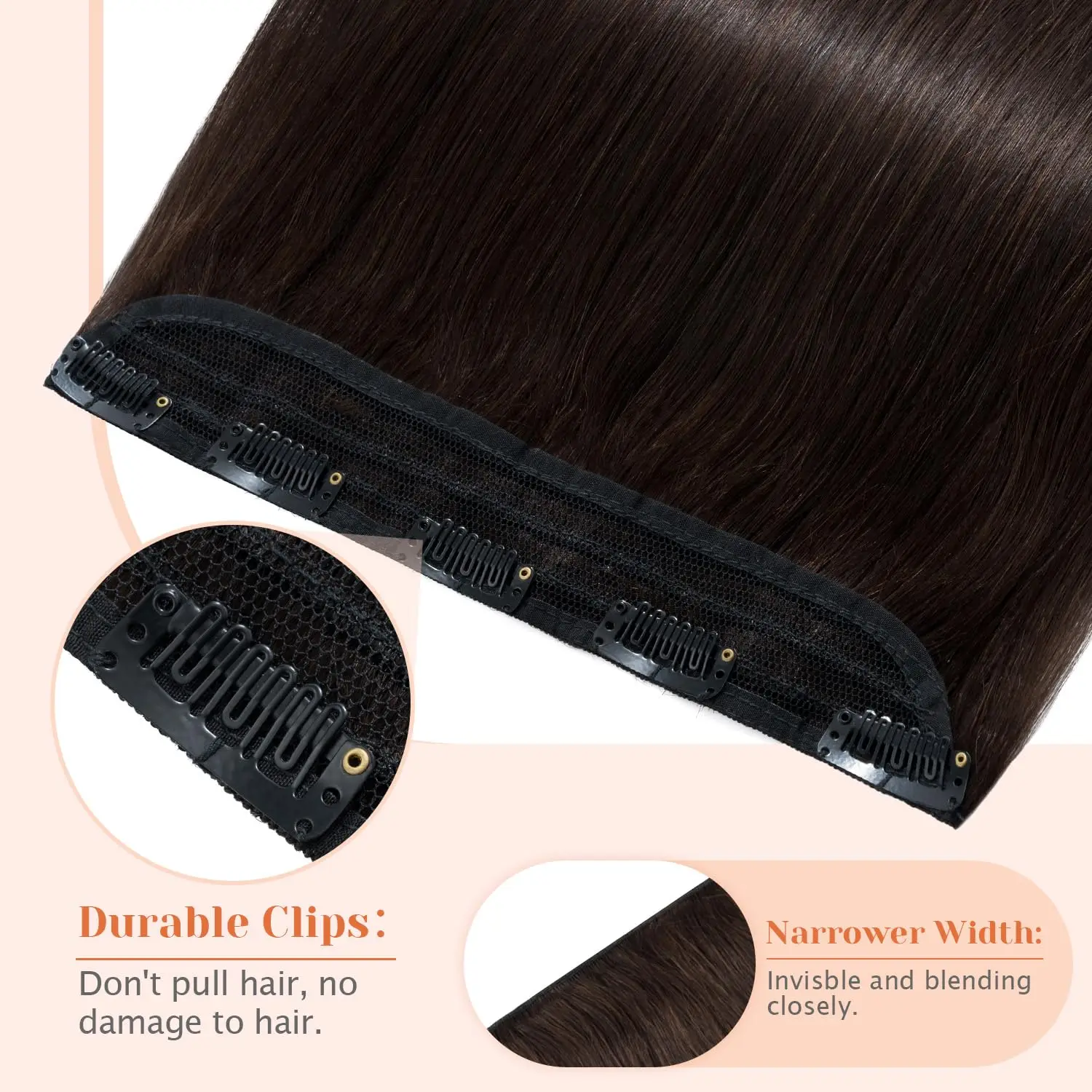 # 2 مستقيم قطعة واحدة كليب في شعر مستعار بشري 100% شعر الإنسان بني داكن 3/4 كامل الرأس 5 كليب في وصلات الشعر للنساء #3