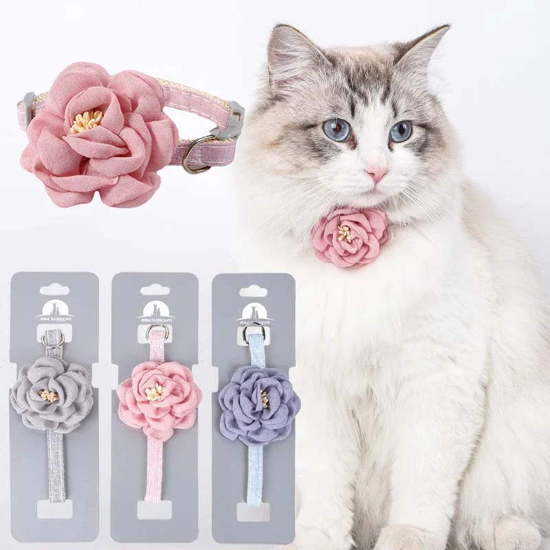 Pet Collar Cute Bow Durable Cat Collars Adjustable Kitten Necklace Tie Cat Puppy Collar Flower Safety Button Pet Gift Supplies