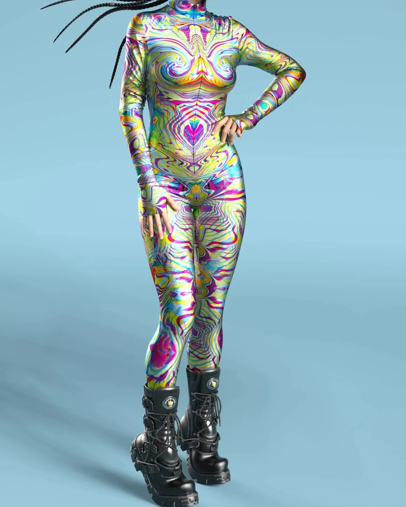 Bunter Regenbogen Abstrakte Geometrie Aerial Yoga Anzug Damen Enger Jumpsuit Karneval Urlaub Party Cosplay Kostüme Ausgefallener Bodysuit – Detail 4