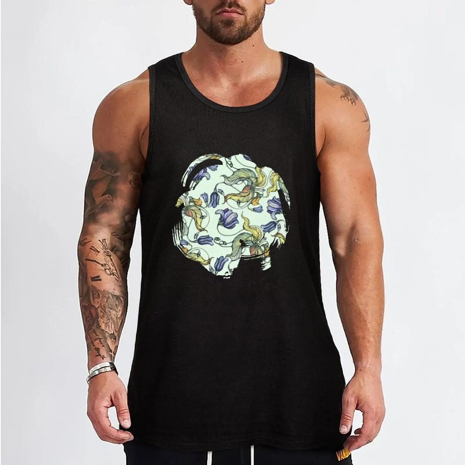 vintage floral pattern watercolor drawing Tank Top Gym t-shirt man vests for men