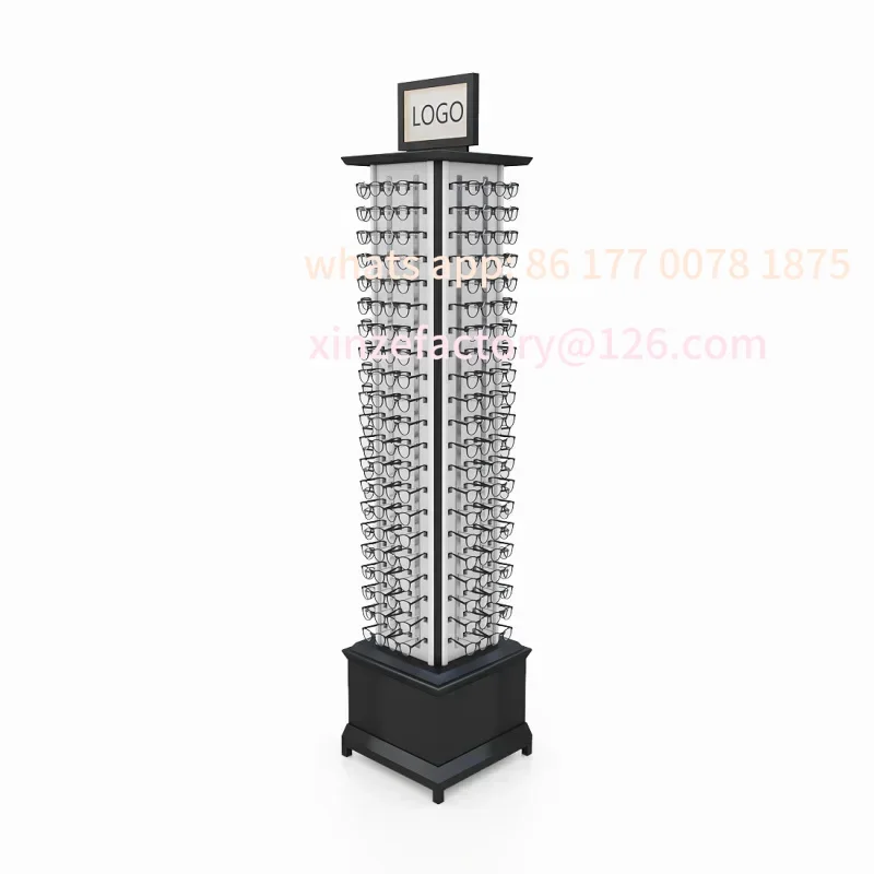 Nuevo logotipo personalizado personalizable para gafas, soporte para gafas de suelo de Metal, vitrina para gafas de sol para compras ópticas