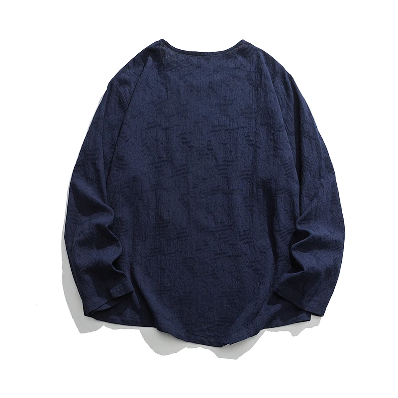 

2025 Spring Autumn Men Chinese Style Men Linen Long Sleeve T-Shirt Man O-Neck Base Shirt Small Male Soild Color Cotton Tops Tees