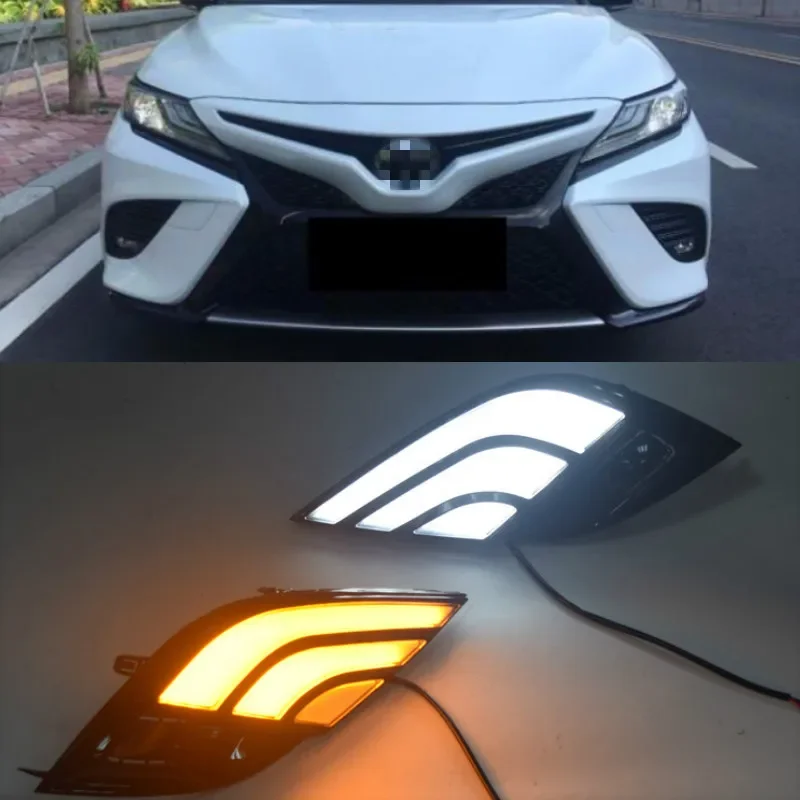 

For Toyota Camry SE 2018 2019 LED Daytime Running Light Bumper Fog Lamp DRL With Yellow Turn Signal Lamp