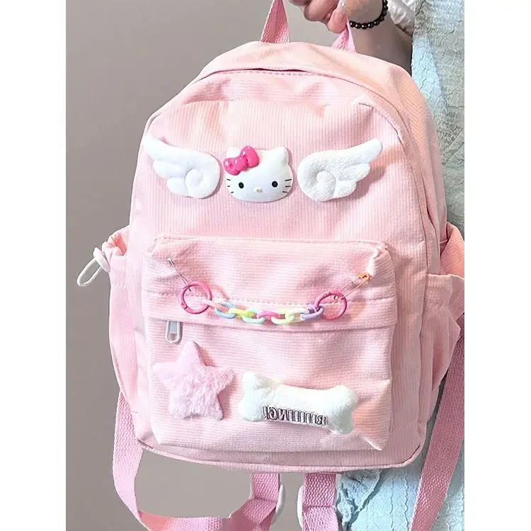 Mochila de Hello Kitty para niña, Bolsa Escolar de dibujos animados Sanrio, bonita y dulce, almacenamiento de libros de alta capacidad para escuela