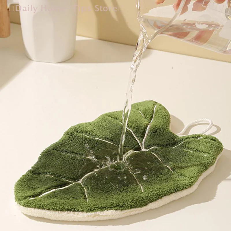 منشفة يد ناعمة بطبقة مزدوجة على شكل أوراق شجر سميكة ماصة معلقة قماش يد سرعة منديل جاف للحمام المطبخ