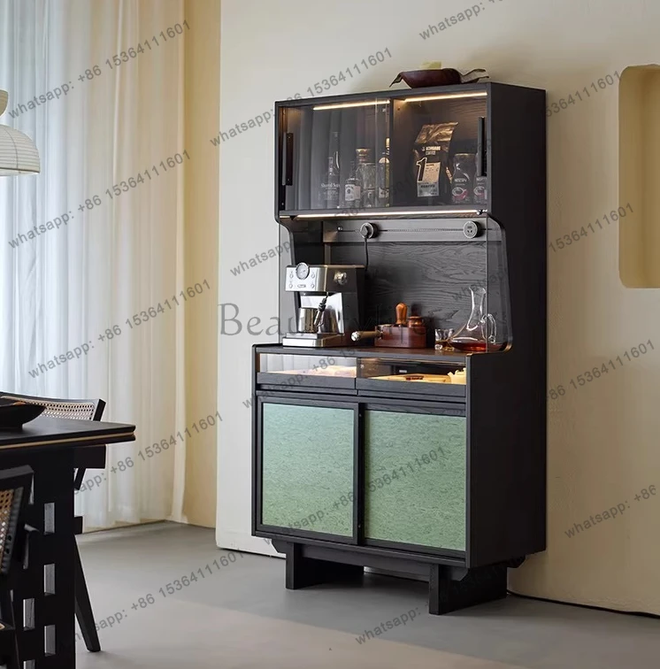 

Retro dining side against the wall integrated locker tea black solid wood coffee side cabinet