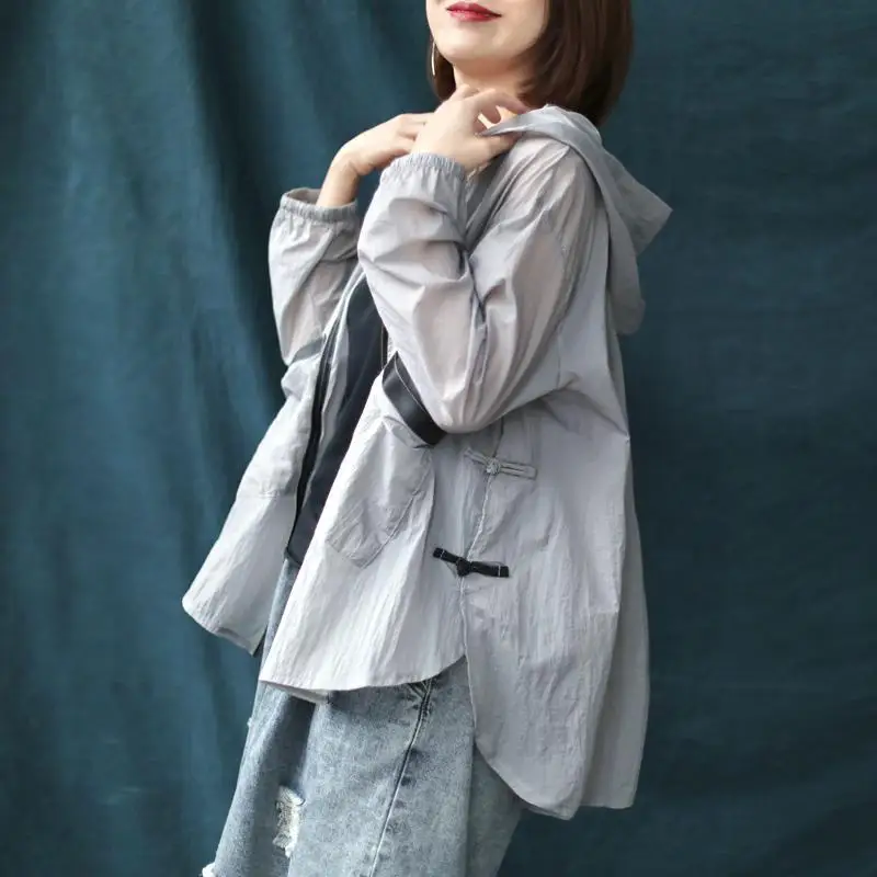 

Свободный крой Long Sve, женская куртка большого размера, повседневная, художественная, повседневная, на молнии, с капюшоном, защита от солнца, весна-лето