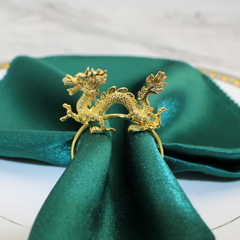 20Pcs Unique Chinese Dragon Napkin Rings Gold Napkin Ring Holder for  Wedding Birthday Party New Year Dinner Table Decor HWM267