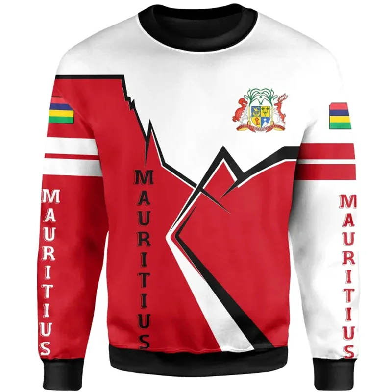 3D The Republic-Of Mauritius Map Flag Printing Sweatshirts Mauritius National Ethnic Emblem Graphic Round Neck Hoodies Clothing