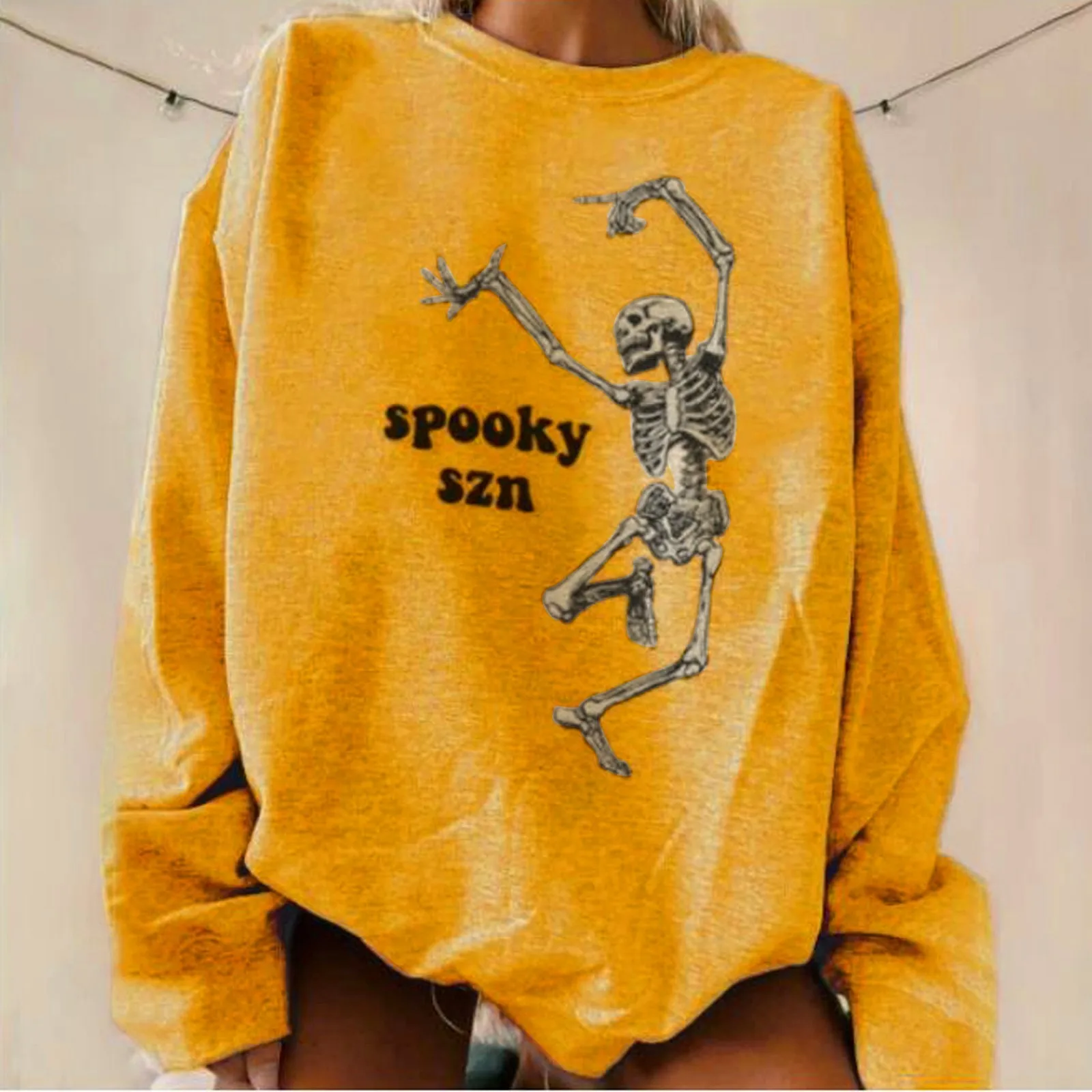 

Halloween Skull Letter Print Women Sweatshirt Autumn Winter Solid Color Loose Casual Sport Pullovers Tops y2k Streetwear Clothes