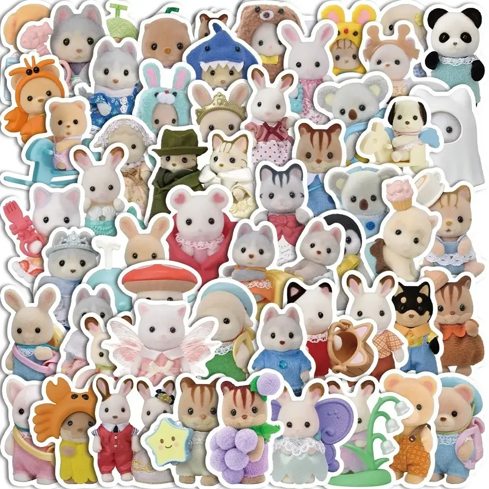 124pcs Cartoon Cute Sylvanian Families Milo  Anime Doll Sticker Y2k Decoration Handbook Waterproof Sticker Diy Kawaii Gift