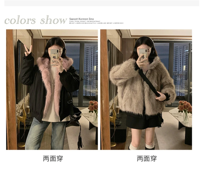Two-sided Wear Imitation mink velvet Fur Hooded Cotton Padded Jacket Fashion New Winter Jackets Women's Short Loose Coats Trend 123 Sa58b23f6ed324609b504a4cbf2081e21b