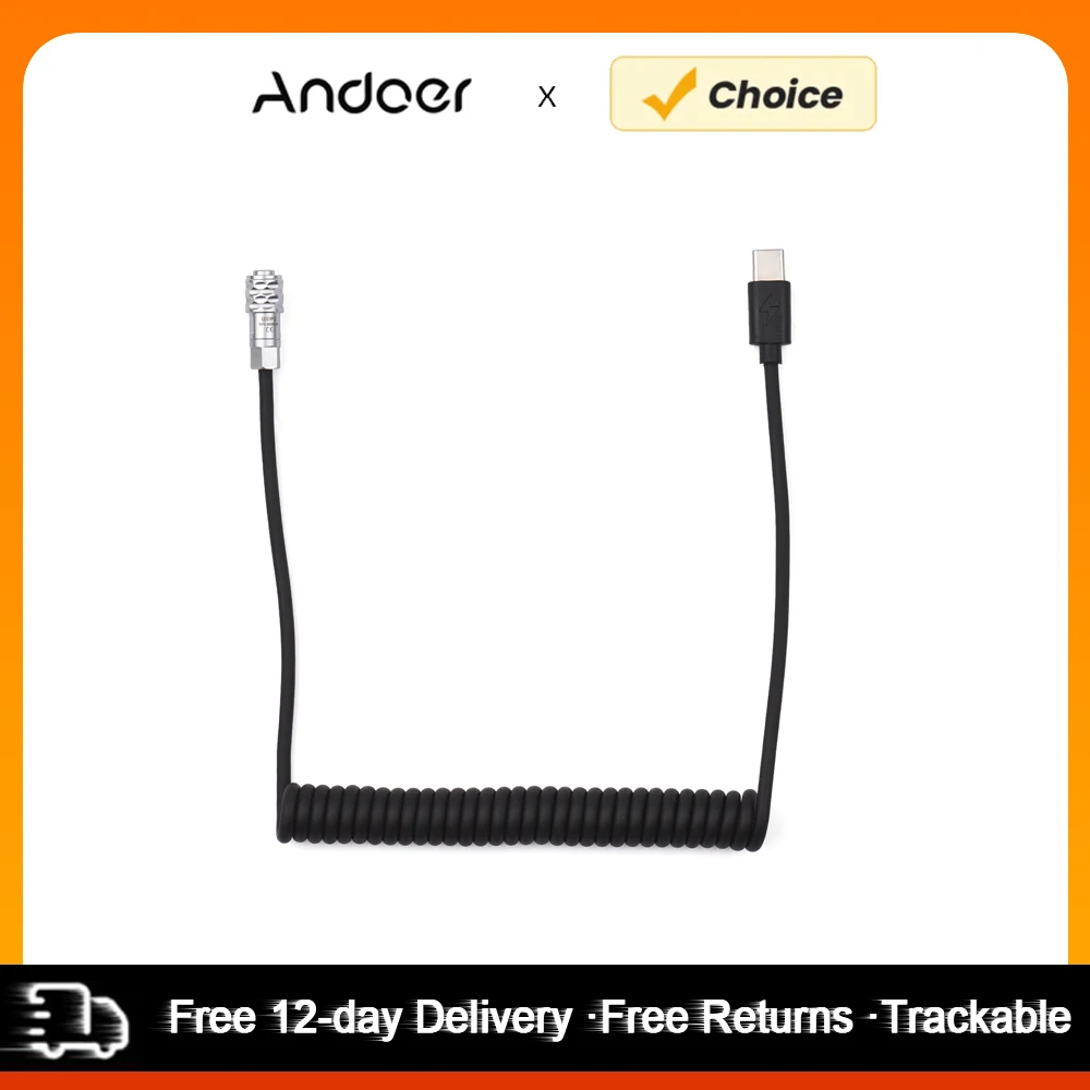 Andoer USB-C wymiana kabla zasilania dla Blackmagic kieszonkowego aparatu kinowego BMPCC 4K/6K do rodzaj USB-C kabel sprężynowy około 1 metra