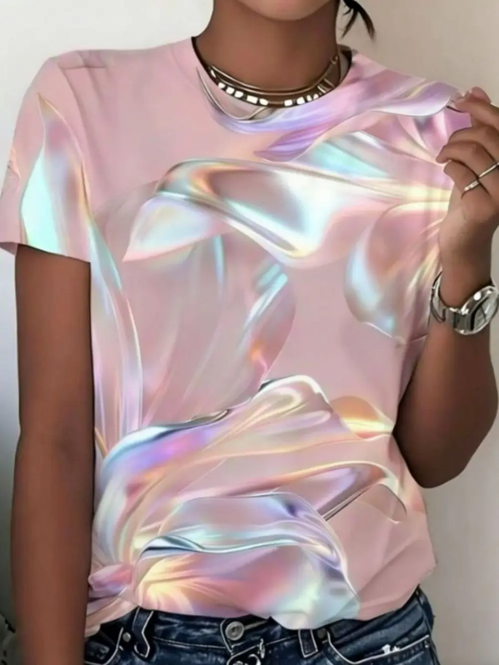 Summer Abstract Pattern 3D Print T-Shirts Women's Short Sleeve Round Neck T Shirt Harajuku Y2K Casual Tees Tops Female Clothing