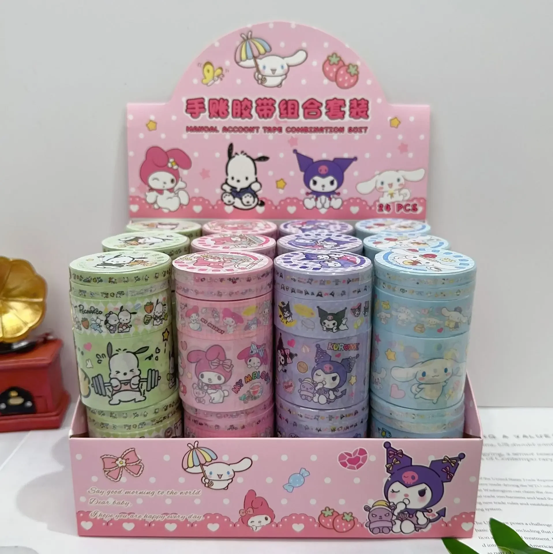 4er-Set Sanrio Mymelody Kuromi Cinnamoroll Pochacco Kawaii Cartoon Charakter Dekoration selbstklebendes Masking Washi Tape Kinder Geschenk