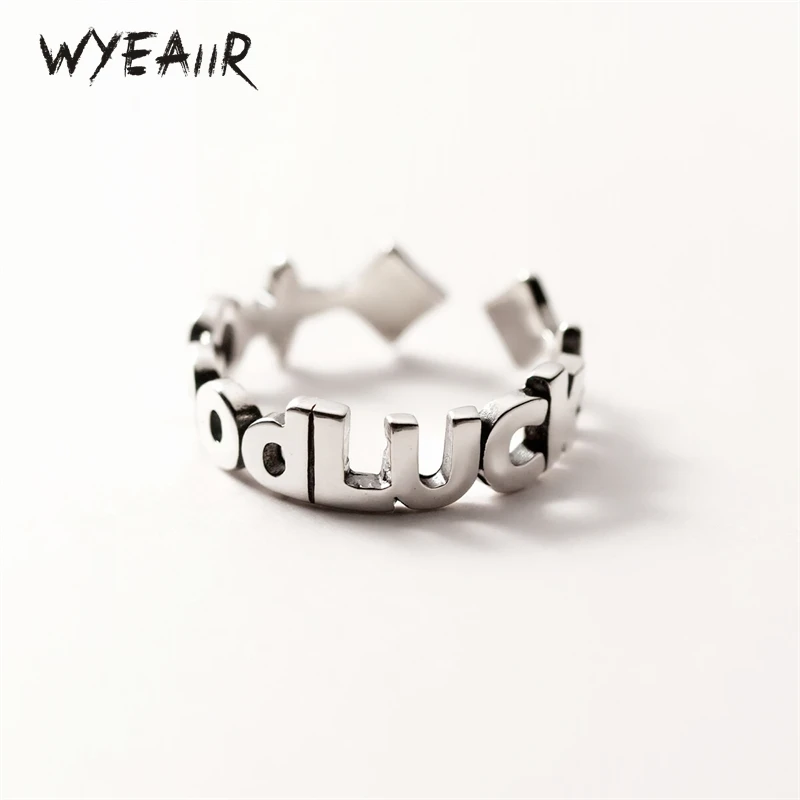 

WYEAIIR стерлингового серебра 925 пробы полые буквы удачи хип-хоп крутые ювелирные изделия изменяемого размера женское кольцо