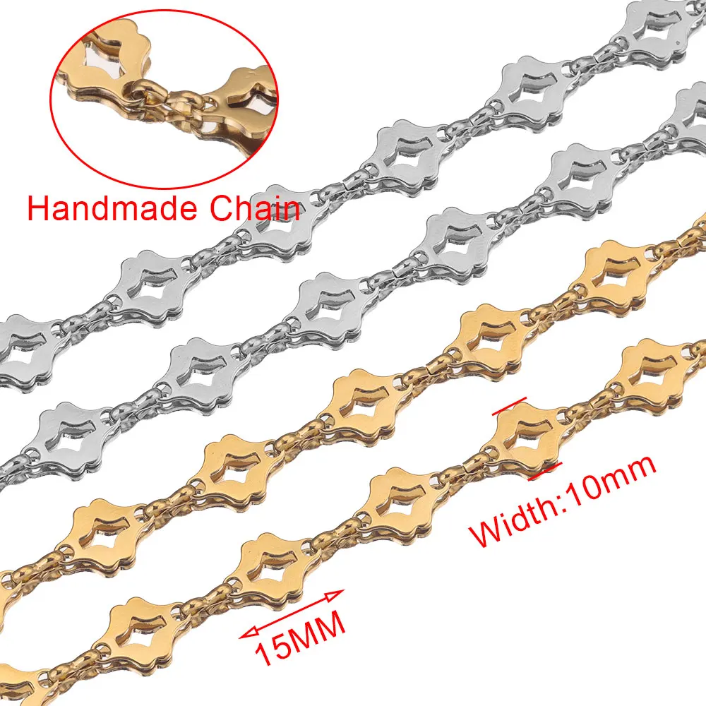 1 Meter Width 10mm Stainless Steel Plated Gold Lips Chain Roll Cuban Chains for DIY Necklace Jewelry Making Supplies Wholesale