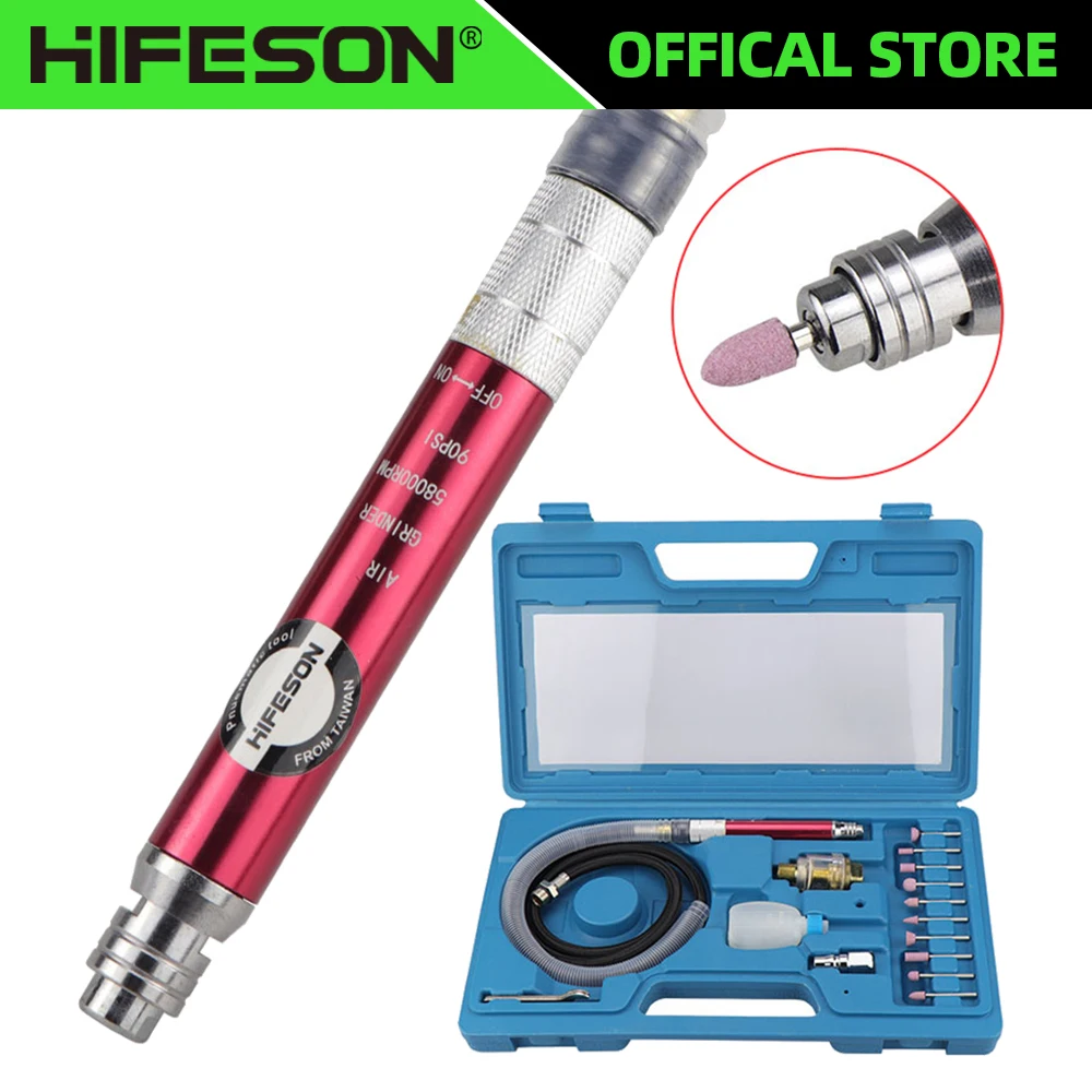 HIFESON Pneumatic Grinding Pen Set Air Die Grinder Machine Engraving Mini Polishing Air Tools Grinder Machine Box Set