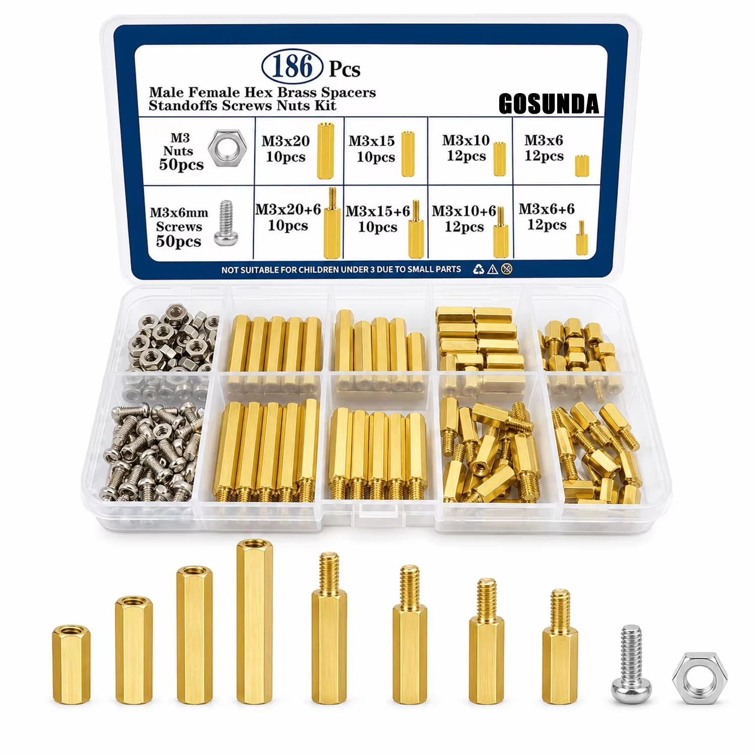 GOSUNDA 176/186/216/336Pcs M3 Main Board Bracket Screw Kit Hexagonal Male Female Brass Gasket Bracket For DIY Computer Assembly