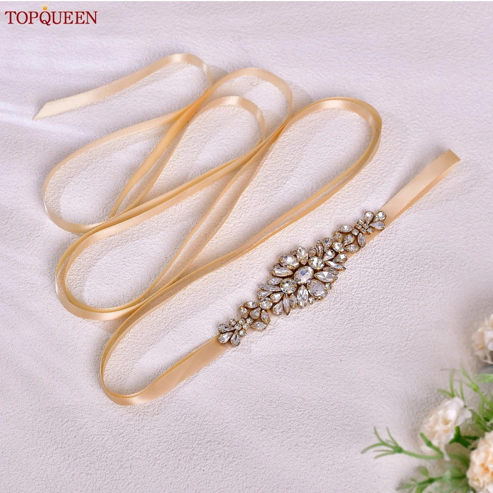 

TOPQUEEN Full Rhinestone Belt Formal Costume Dress Accessories Wedding Dress Waist Chain Thin Bridal Sash Bridesmaid Belt S128-G