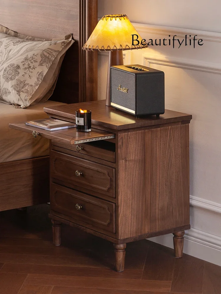 

American Retro Solid Wood Bedside Cabinet North America Black Walnut Home Bedroom Simple Modern Locker