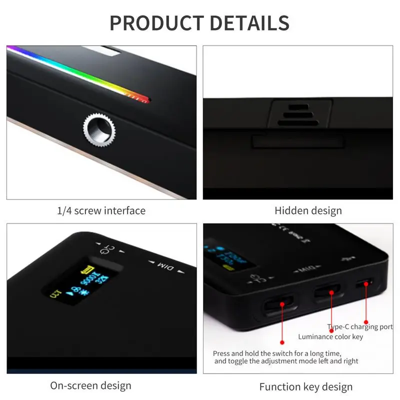 LED Video Light Video Light RGB Camera Light With Dimmerable And Rechargeable Video Lighting Portable 3100mAh Rechargeable Video