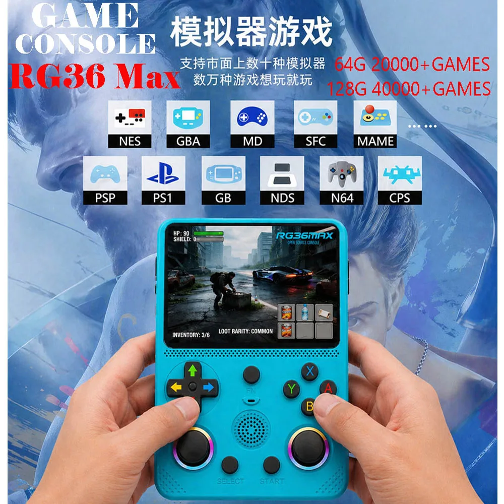 

[Genuine]Newest Handheld Game Console RG36 Max 3.5'' HD Screen 64G/128G storage Portable Retro Game Console Best Children's Gift
