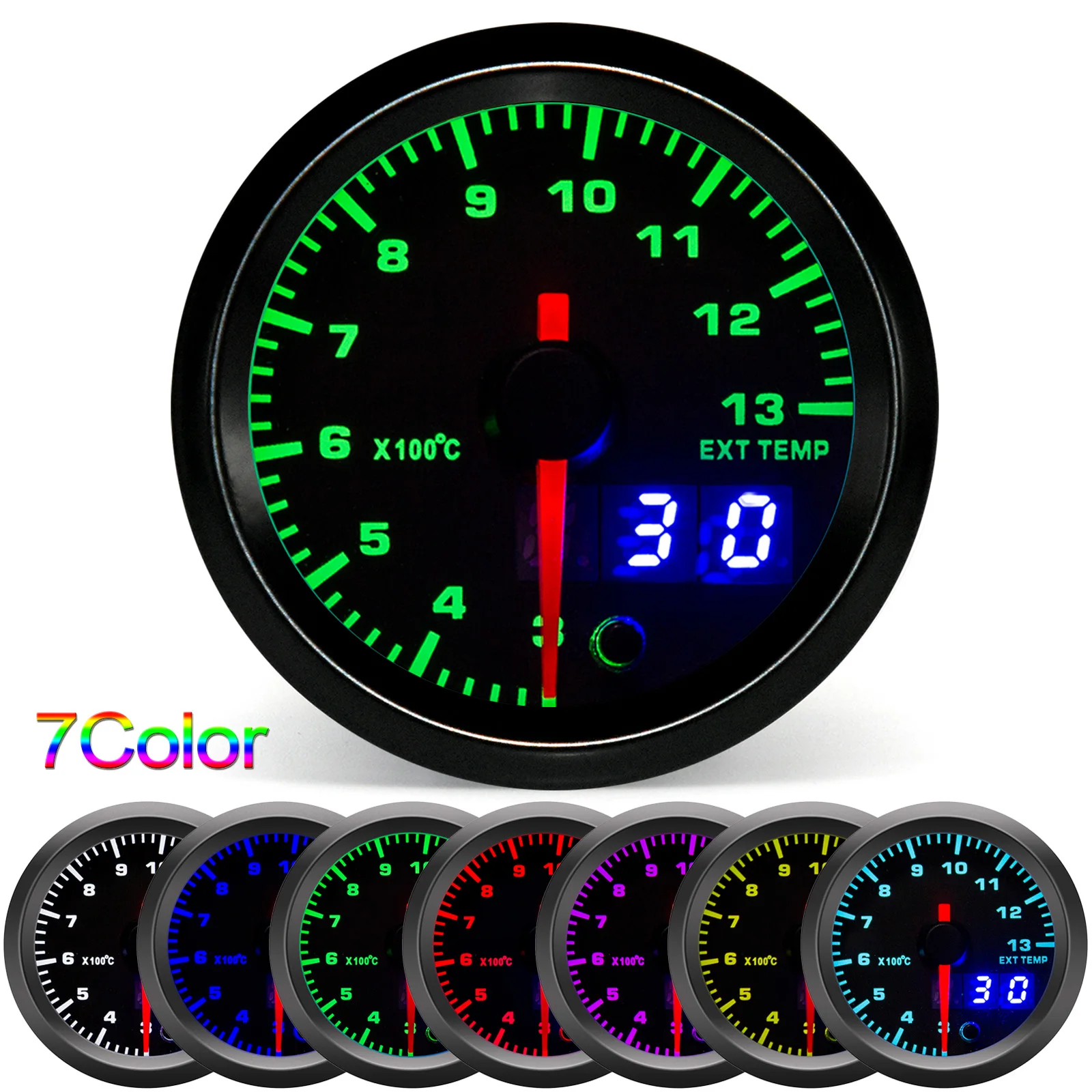 AD 7 Color Led Exhaust Gas Temperature Gauge 2\'\' 52mm Digital Exhaust Gas Temp Gauge EGT EXT Gauge Car Meter With Sensor