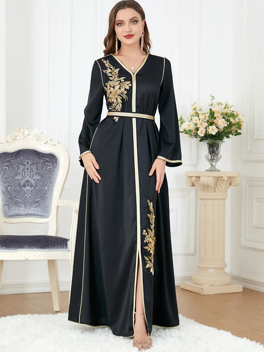 Moroccan Rhinestone Party Gown Women Muslim Long Dress Dubai Turkey Middle East Arab Abaya Islamic Jalabiya Caftan Ramadan Eid