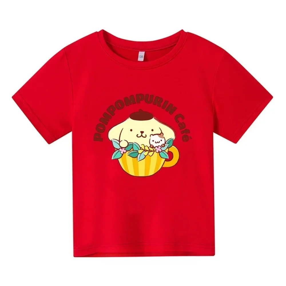 Family Pompompurin T-shirt Summer New Cinnamon T-shirt for women Kids Girls and Boys Casual Short Sleeved Sanrio Cartoon T-shirt