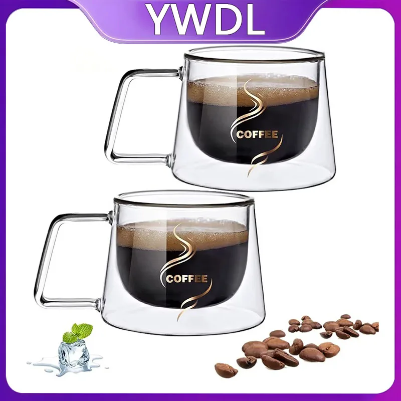 Conjunto de 2 Canecas de Café de Vidro com Dupla Parede de 200ml, Copo Térmico Resistente ao Calor para Espresso, Conjunto de Utensílios para Bebidas