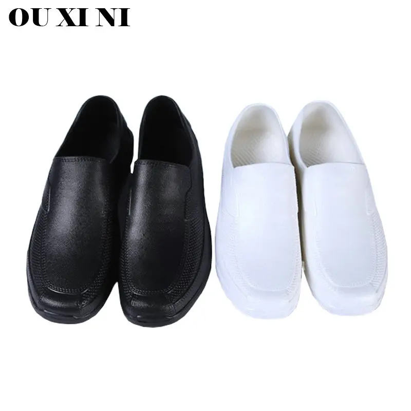 Men Waterproof Rain Boots Catering Hotel Kitchen Anti-Slip Work Shoes Restaurant Women Chef Eva White Working Flat Shoes