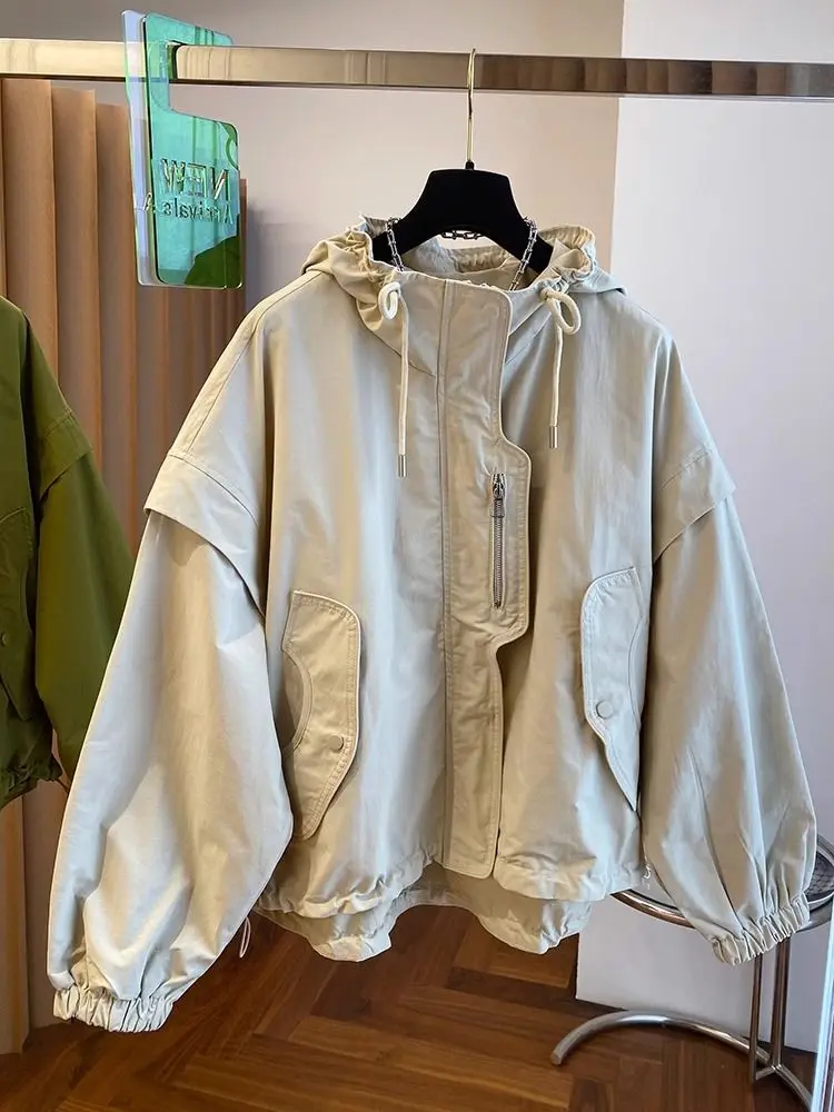 American Spring and Autumn New Women's Windbreaker Jacket Loose Hooded Jacket