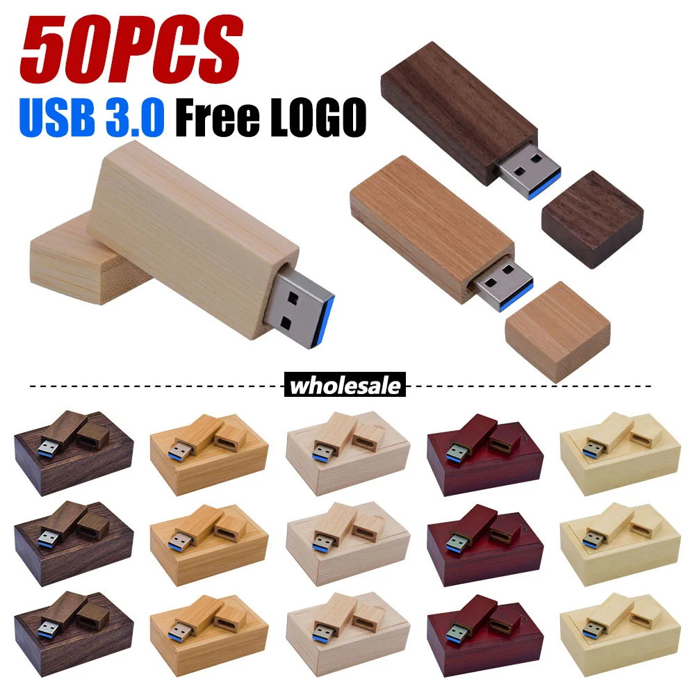 Clés USB 3.0 en bois haute vitesse avec logo personnalisé gratuit, clé USB avec conception, clé USB 8 Go, 128 Go, 64 Go, 32 Go, 16 Go, nouveau, lot de 50 pièces