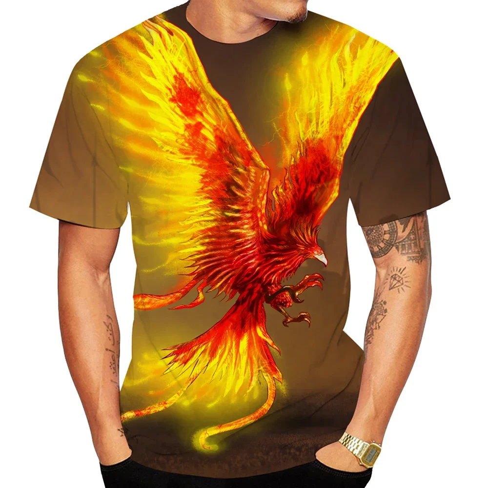 Modernes Phoenix-T-Shirt für Herren mit 3D-Druck-Vogelmuster – Street-Fashion, schnelltrocknend, atmungsaktiv, kurzärmelig – Detail 7