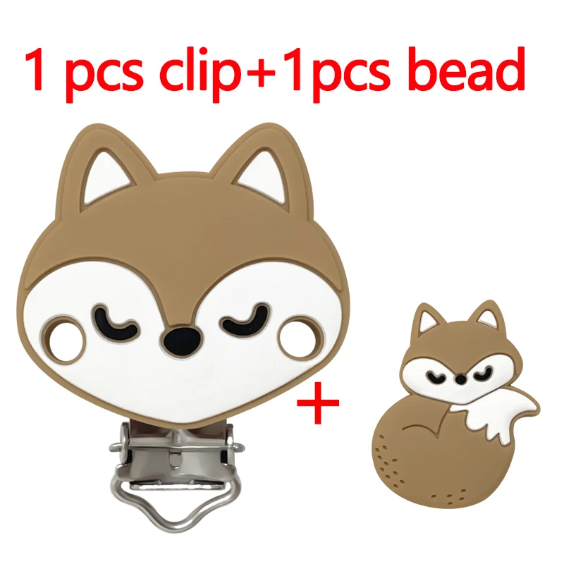 2 Stück/Set Silikon Panda Fuchs Eichhörnchen Schnullerclip Beißperlen DIY Schnullerkette Schmuckzubehör – Detail 5