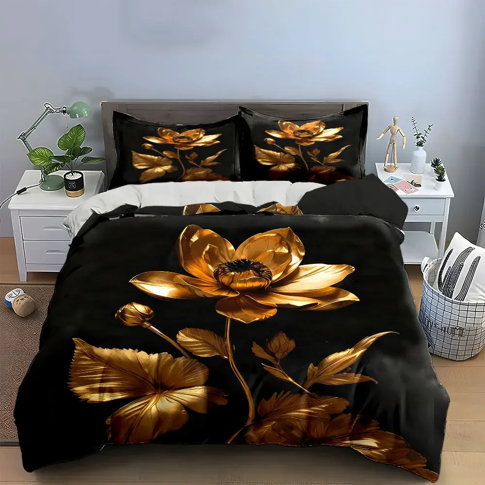 

Golden Floral Artwork Decorative Set Soft Comfortable Duvet Cover Bedding Set Included 1*Duvet Cover & 2*Pillowcases, gift