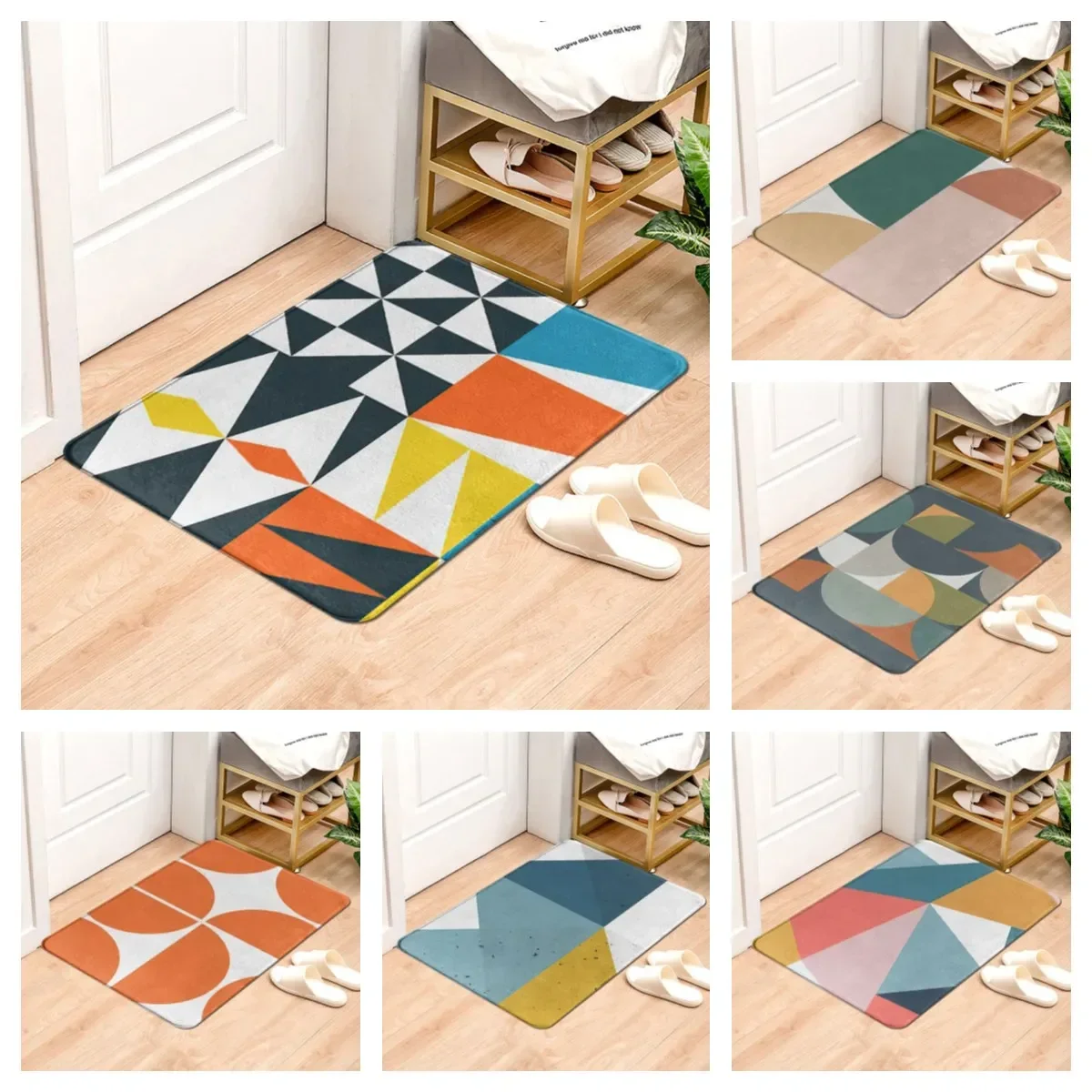 Geometric Abstract Anti Slip Bathroom Doormat Furry Carpet Floor Rug Bath Kitchen Living Room Entrance Door Mat for Bedroom