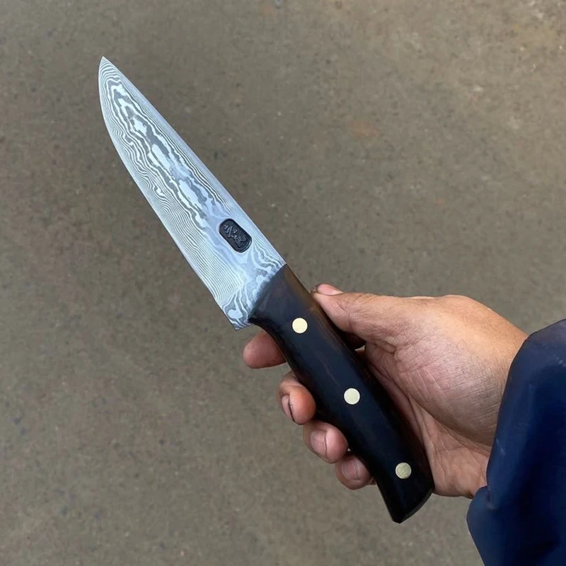 

5.9 Inch Utility Knife Handmade Forged Damascus Steel Blade Ebony Handle Sharp Boning Cleaver Barbecue Kitchen Knife With Cover