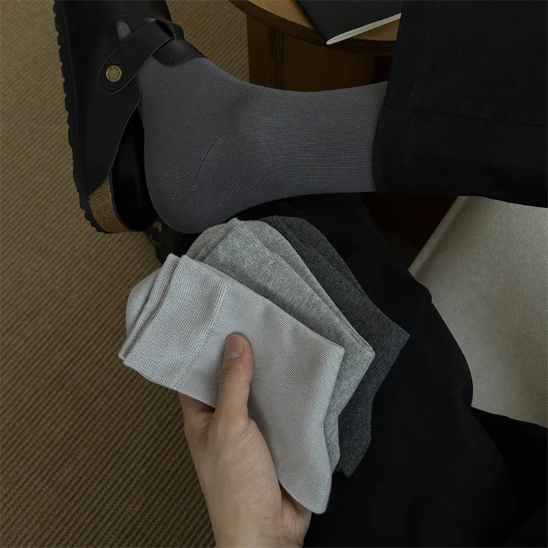 

Men's Socks Cotton Breathable Black White Gray Middle Tube Socks Men Male 2025 Autumn Winter Fashion Solid Color Business Socks