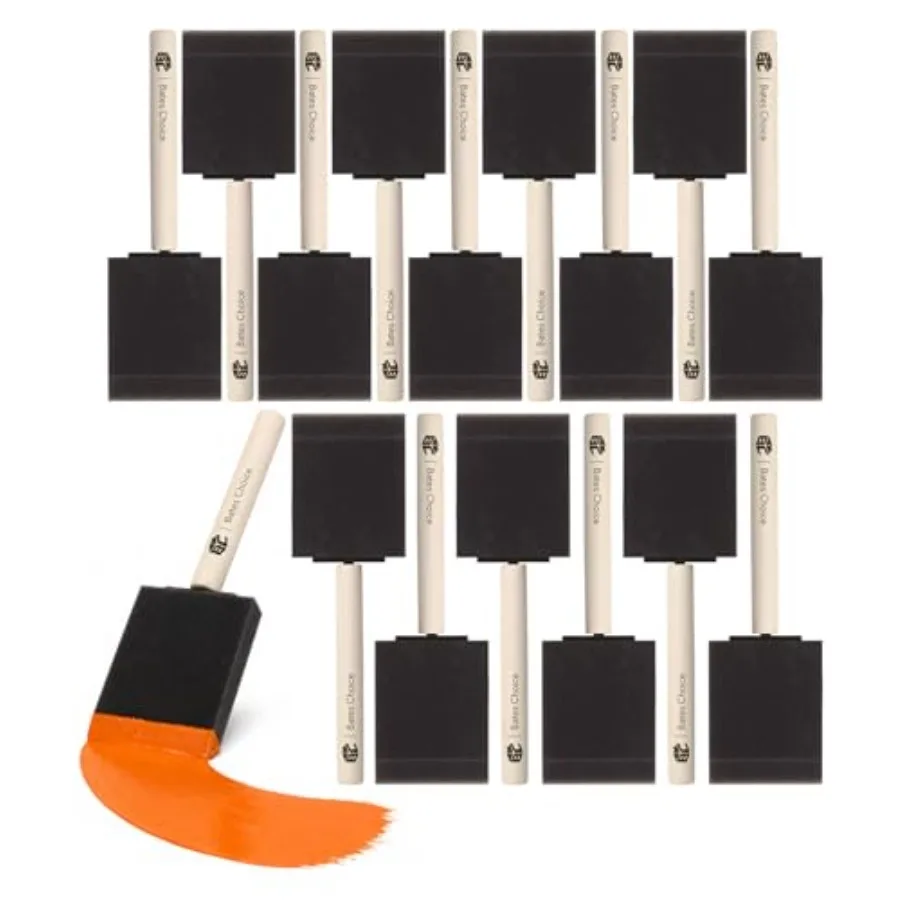 Bates- Foam Paint Brushes, 2 Inch, 16 Pack, Wooden Handle, Sponge Brushes for Painting, Staining, Varnishes, Gluing and DIY Cra