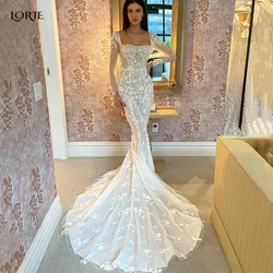 LORIE Square Collar Lace Mermaid Bridal Gowns White Dot Long Sleeves Bodycon Beach 2022 Bride Wedding Dresses vestidos de novia