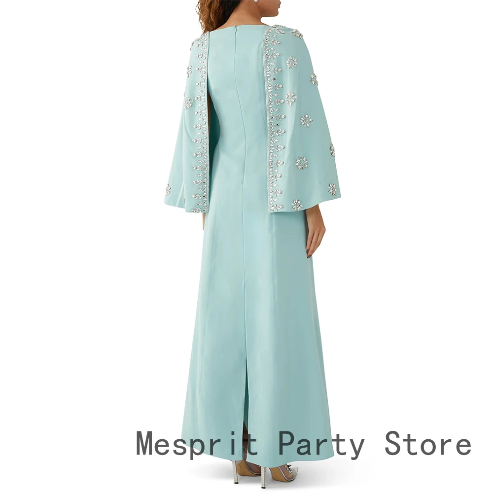 Luxury Green Evening Dress Floor Length Prom Dress Cloak Sleeves A Line Formal Party Gown Beading Saudi Arabia Dress image 2