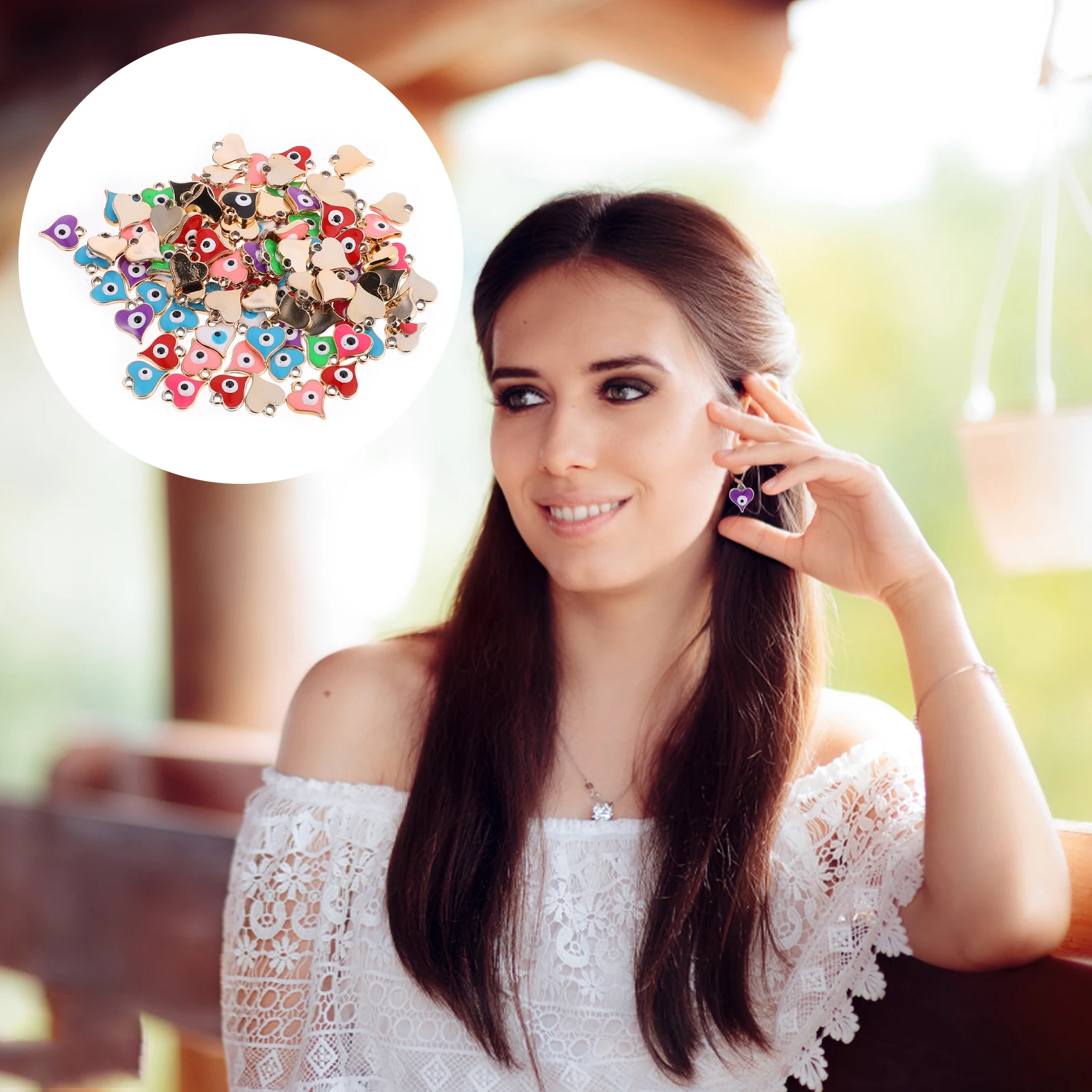

100 Pcs Heart-shaped Eye Accessories Simulation Craft DIY Resin Pendants Charms Eyeballs Beads for Crafts